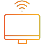 An icon of a computer with the wifi symbol with an orange to yellow gradient.