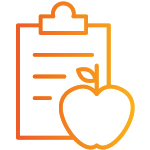 An icon of a clipboard and an apple with an orange to yellow gradient.