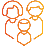 An icon of a family with an orange to yellow gradient.